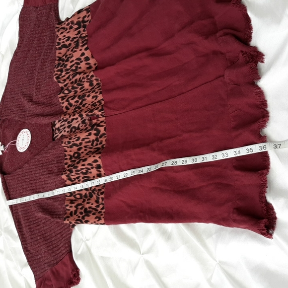 UMGEE S/M Animal Print Linen Blend Raw Hem Bell Sleeve Open Front Cardigan - Picture 10 of 16